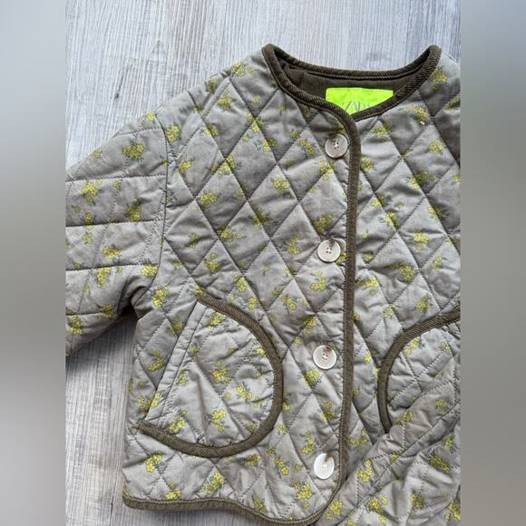 Zara Kids Girls 4-5 Years Quilted Jacket Pants Matching Set Floral Brown - Picture 4 of 9